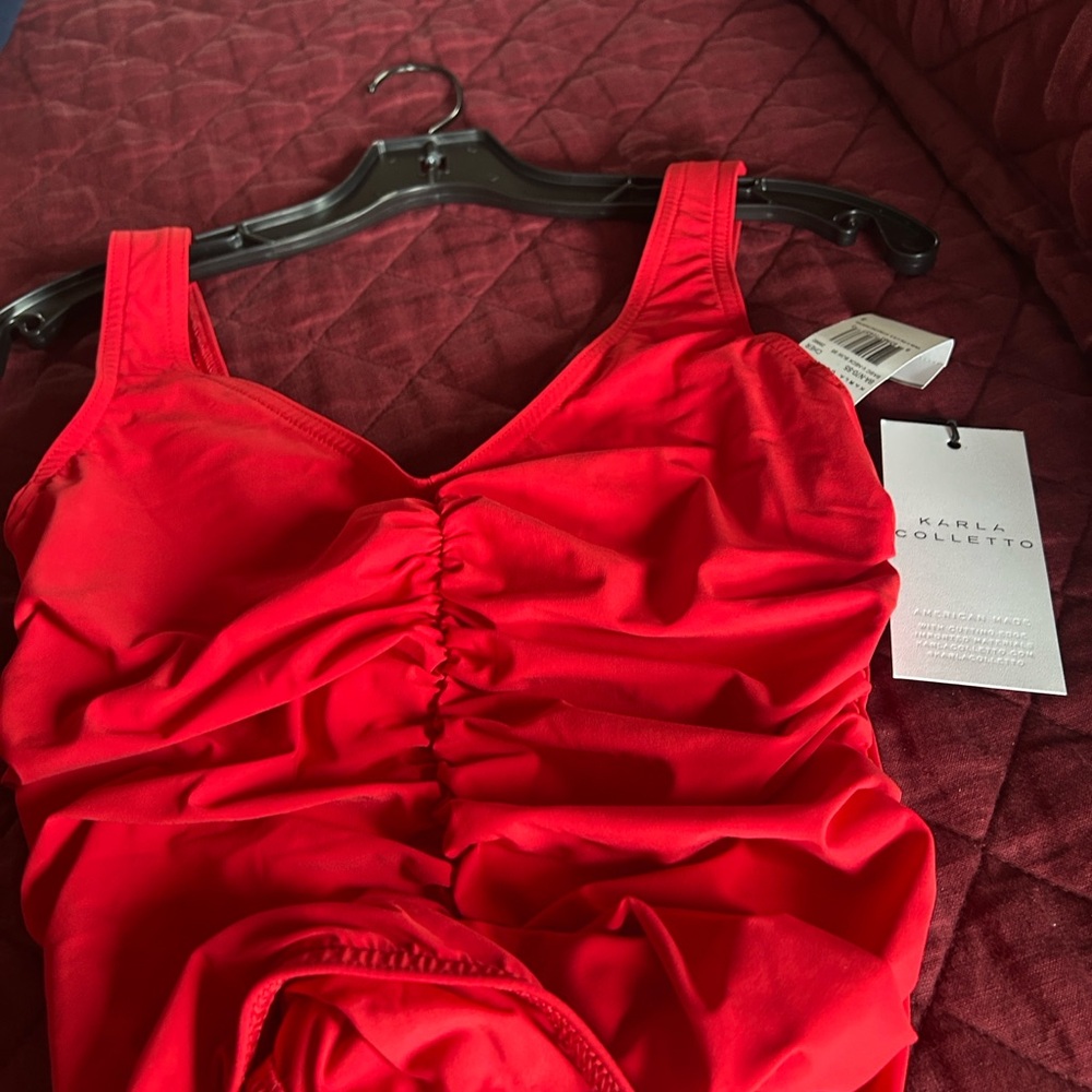 Karla Colletto Red Gathered One-Piece Swimsuit